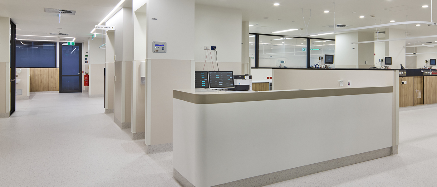 Cabrini Hospital Malvern nurse station recovery area clinical workstation healthcare construction Melbourne Victoria Australia patient monitoring hub