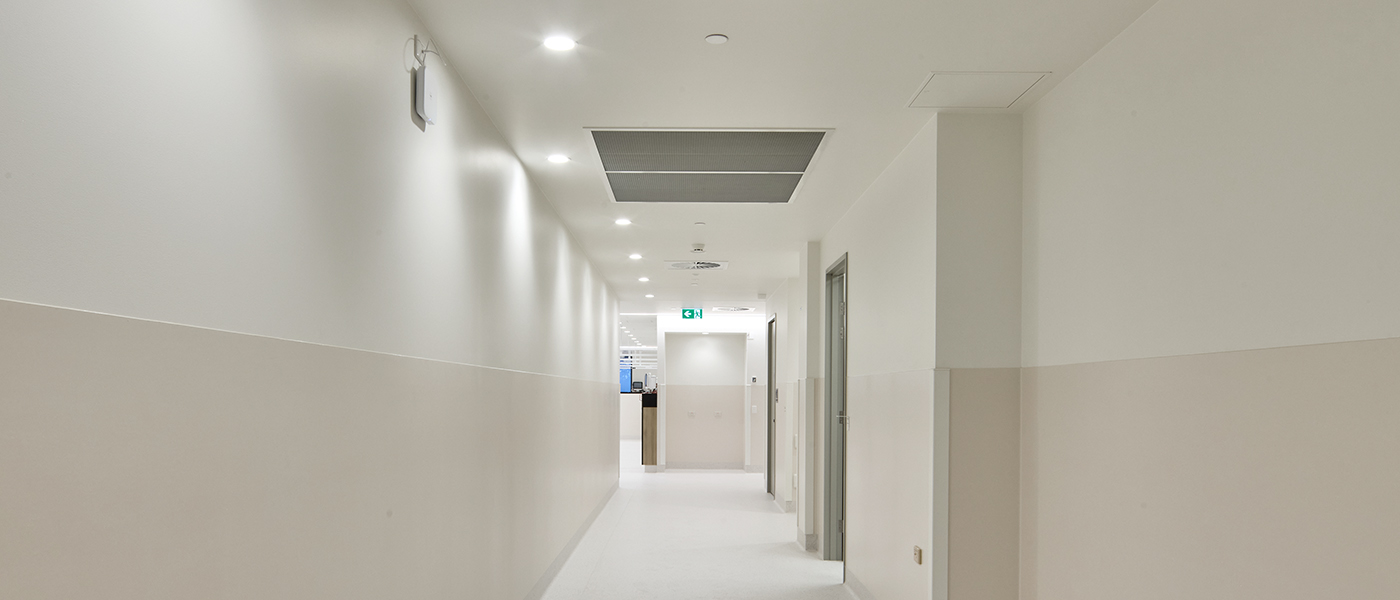 Cabrini Hospital Malvern refurbishment hallway recovery area clinical corridor hospital upgrade healthcare construction Melbourne Victoria Australia Kingdom Projects